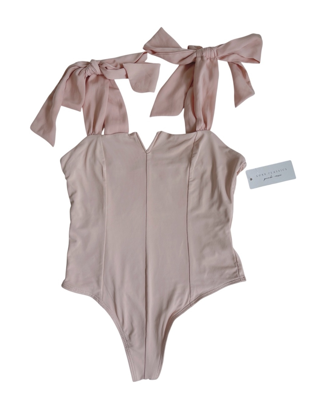 New Luxe Classics Pink Rose Lola Blush Tie-Shoulder Bodysuit in size Small - Picture 3 of 4